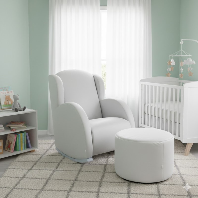 Dojčiace hojdacie kreslo s podnožkou Micuna Flor Slow System - Biela eko koža